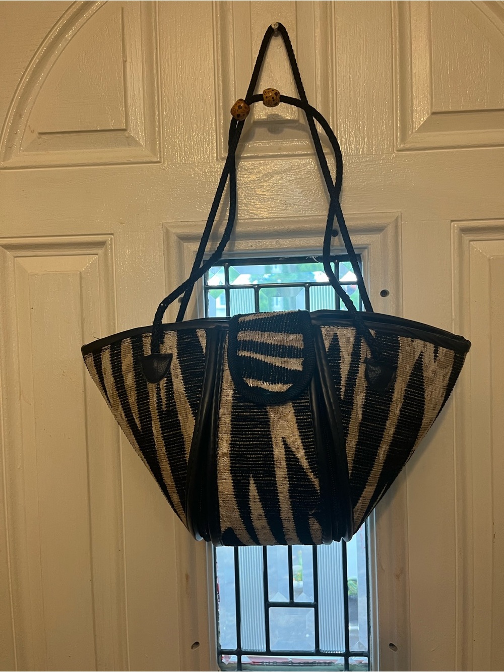 Handwoven Black and Cream Zebra Tote Bag